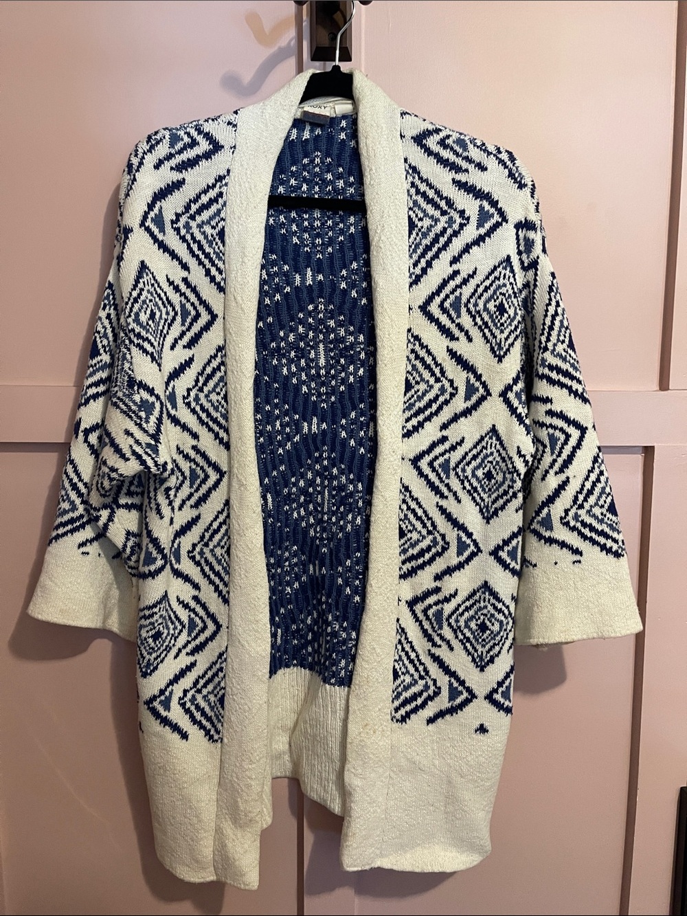 Roxy Navy and White Geometric Open Cardigan